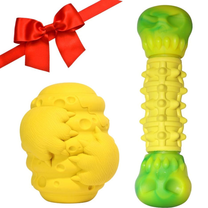 Large Dog Chew Toy Bundle for Aggressive Chewers Chicken Flavor Bone & Interactive Treat Dispensing Ball for Big Dogs Durable Nylon Rubber Toys for Dental Health Anxiety Relief & Mental Stimulation