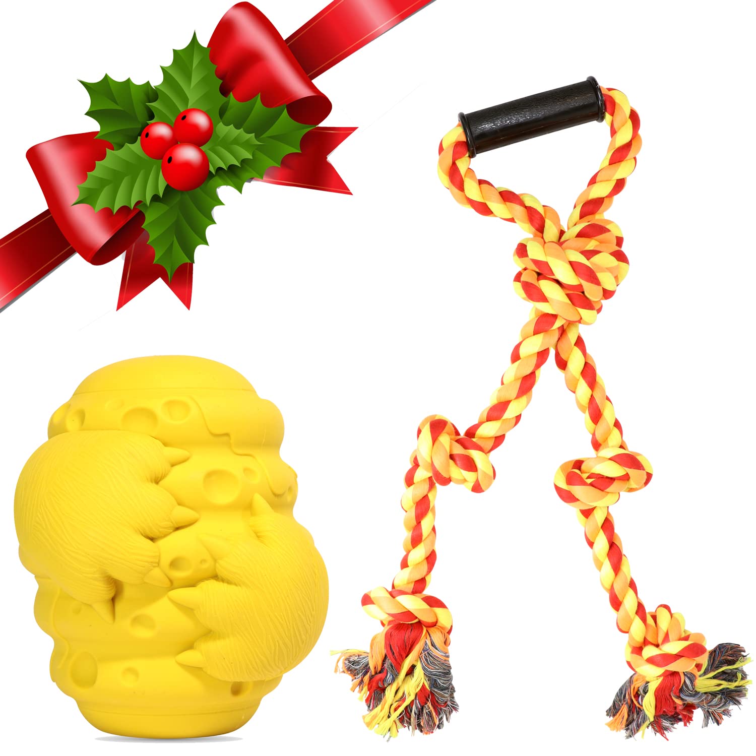 Durable Dog Toys Bundle Treat Dispensing Ball and Tug Rope for Large Dogs Interactive Chew Toys for Aggressive aggressive chewers large