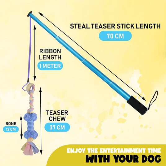 Dog Toys for Small Dog & Medium Dog Teaser Pole Wand Flirting Exercise Bungee Stick Whip Training With Teething Chew Toy 170 Cm Blue Bone