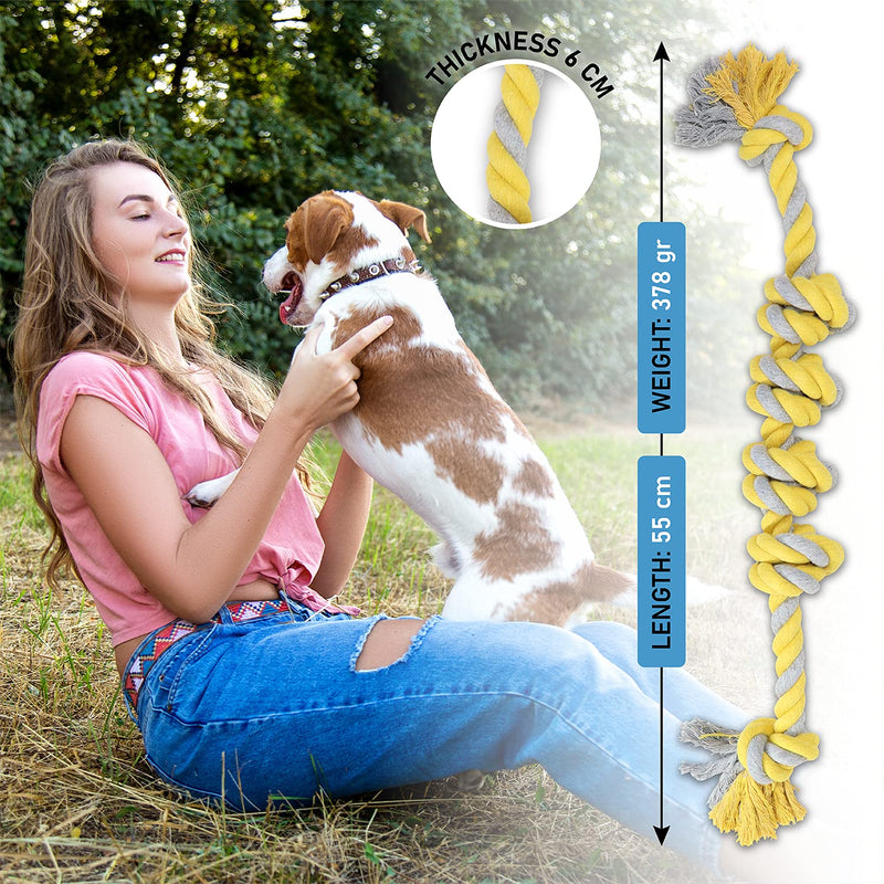 Load image into Gallery viewer, Dog Toys Small Dogs Medium Dog Tug Rope For Aggressive Chewer Durable Interactive Biting Dog Chew Yellow 55 cm by [ CHEWY BONE ]
