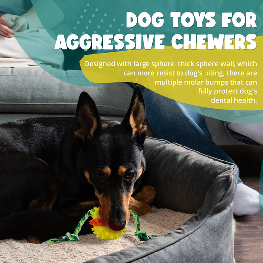 Dog Toys Ball Squeaky For Aggressive Chewers Dog Toys For Large Dogs Squeaky indestructible Dog Balls Treat Dispensing Tug Rope Dog Chew