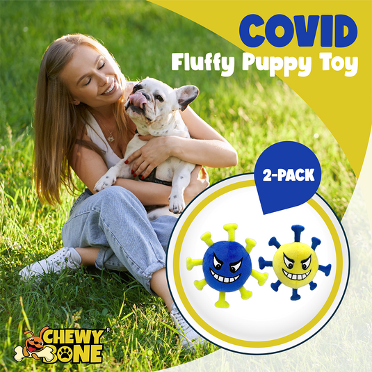Puppy Squeaky toys Stimulating Plush Toy Interactive & Safe Elastic Dog Toys Covid Chew Toy set with two toys Stuffed with Natural Cotton For Small Dogs yellow blue pack