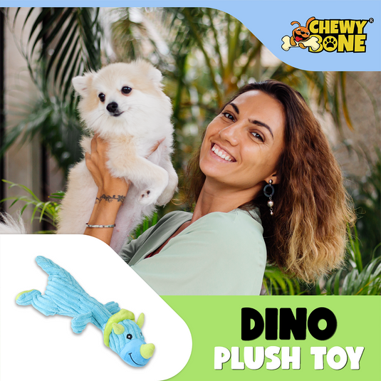 Dog Toys For Puppy Squeaky Stimulating Plush Toy Interactive & Safe Elastic Dinosaur Chew Toy Stuffed with Natural Cotton For Puppies Small Dogs