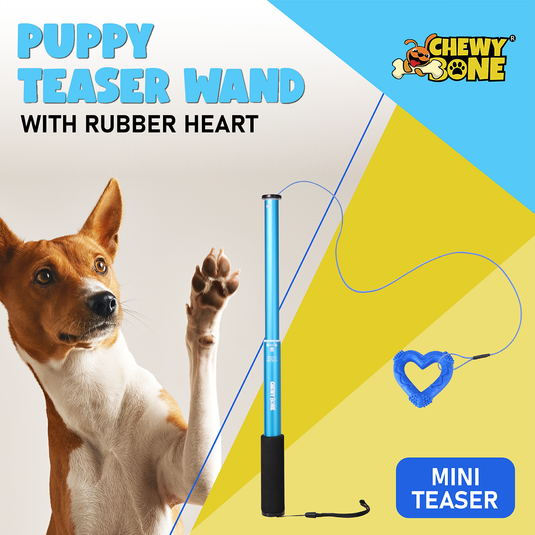 Dog Toys for Small Dog & Medium Dog Teaser Pole Wand Flirting Exercise Bungee Stick Whip Training With Teething Chew Toy 140 Cm Blue Heart [CHEWY BONE]